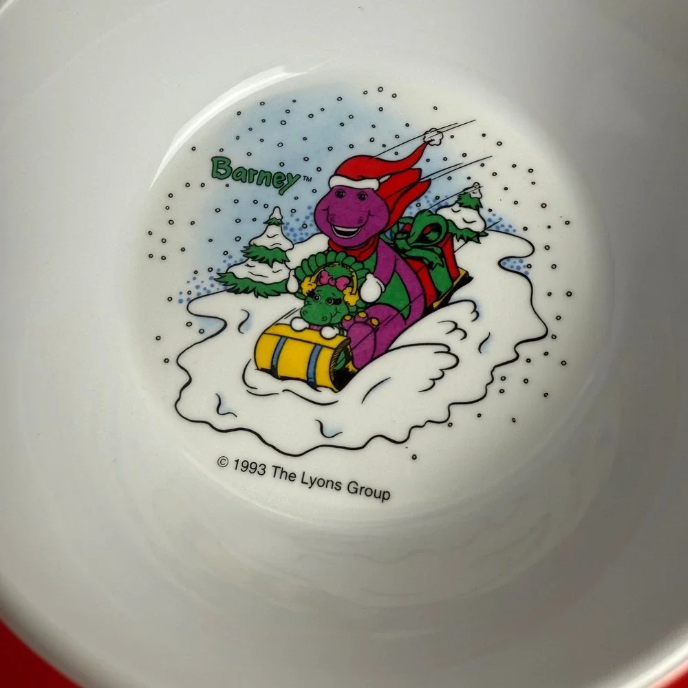 Vintage 1993‎ Barney Christmas Melamine Plate and Bowls Set Selandia 3 Piece